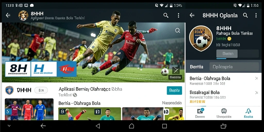 Antarmuka aplikasi 8HHH menampilkan berita dan informasi Olahraga Bola.