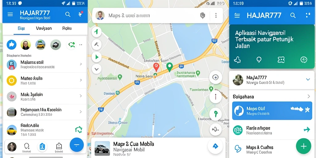 Tampilan antarmuka aplikasi Navigasi Mobil HAJAR777 yang modern dan informatif.