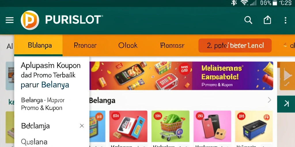 Tampilan antarmuka aplikasi PURISLOT dengan berbagai promo menarik.